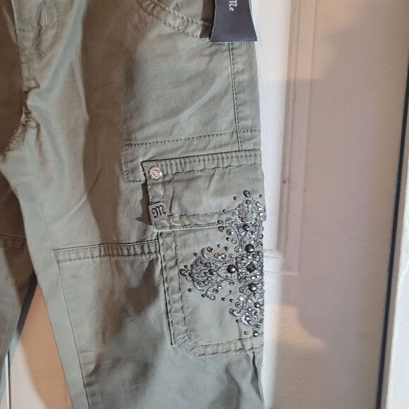 CmY2K Miss Me CP1246C Cargo Khaki Olive Green Pants Sz27 Nwt Beaded Rhinistone - Picture 7 of 10